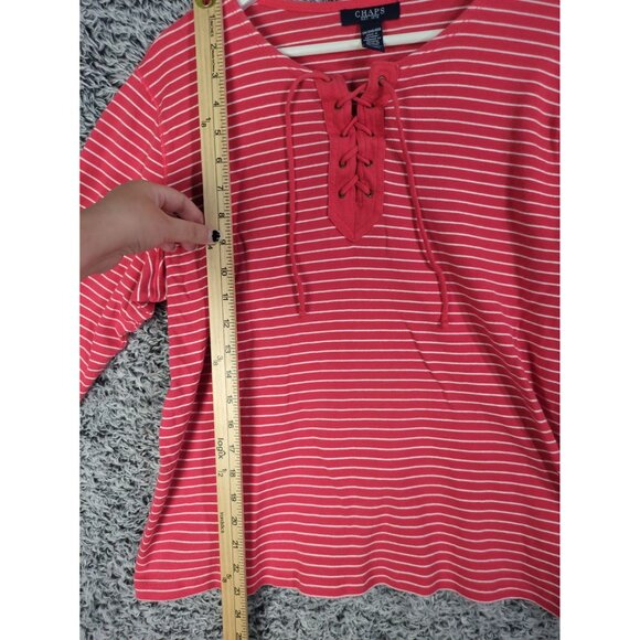 CHAPS RALPH LAUREN Stripe Tie Neck Top Womens Size 2X Coral Nautical Long Sleeve - Picture 3 of 8